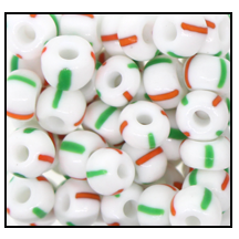 9/0 Opaque White/Orange/Green Stripe Czech Seed Bead (1/2 Kilo) Preciosa #03950