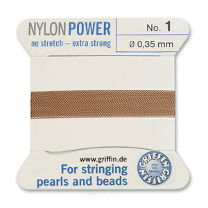 Beige Griffin Nylon Size 1 Needle End Bead Cord (40 Pcs) #BCNBG01G