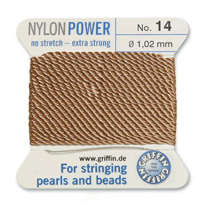 Beige Griffin Nylon Size 14 Needle End Bead Cord (40 Pcs) #BCNBG14G
