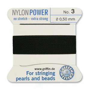 Black Griffin Nylon Size 3 Needle End Bead Cord (40 Pcs) #BCNBK03G