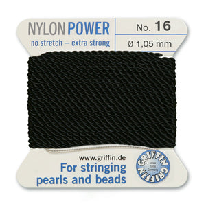 Black Griffin Nylon Size 16 Needle End Bead Cord (40 Pcs) #BCNBK16G