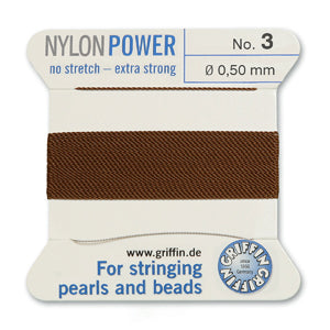 Brown Griffin Nylon Size 3 Needle End Bead Cord (40 Pcs) #BCNBR03G