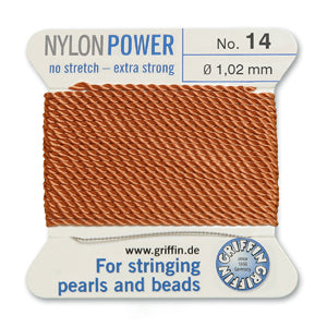 Carnelian Griffin Nylon Size 14 Needle End Bead Cord (40 Pcs) #BCNCN14G