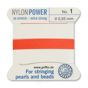 Coral Griffin Nylon Size 1 Needle End Bead Cord (40 Pcs) #BCNCR01G