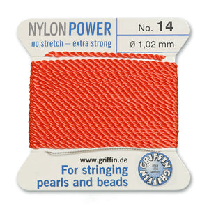 Coral Griffin Nylon Size 14 Needle End Bead Cord (40 Pcs) #BCNCR14G