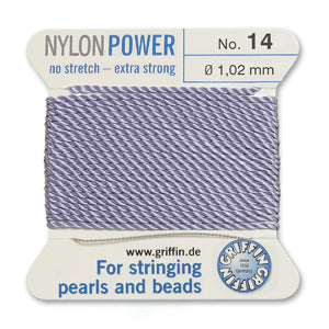 Lilac Griffin Nylon Size 14 Needle End Bead Cord (40 Pcs) #BCNLI14G