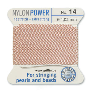 Light Pink Griffin Nylon Size 14 Needle End Bead Cord (40 Pcs) #BCNLP14G
