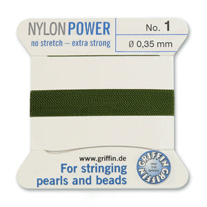 Olive Griffin Nylon Size 1 Needle End Bead Cord (40 Pcs) #BCNOL01G