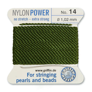 Olive Griffin Nylon Size 14 Needle End Bead Cord (40 Pcs) #BCNOL14G