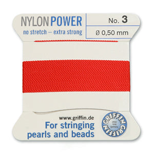 Red Griffin Nylon Size 3 Needle End Bead Cord (40 Pcs) #BCNRD03G