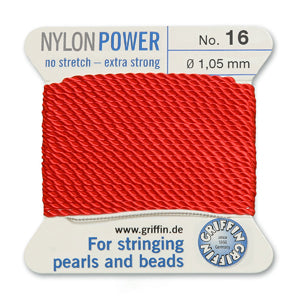 Red Griffin Nylon Size 16 Needle End Bead Cord (40 Pcs) #BCNRD16G
