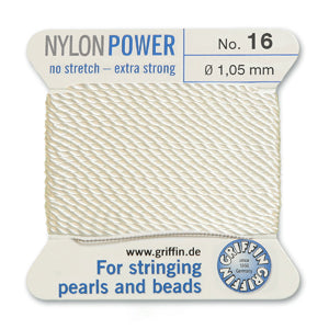 White Griffin Nylon Size 16 Needle End Bead Cord (40 Pcs) #BCNWH16G