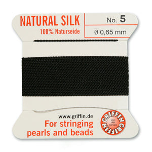 Black Griffin Silk Size 5 Needle End Bead Cord (30 Pcs) #BCSBK05G
