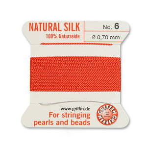 Coral Griffin Silk Size 6 Needle End Bead Cord (30 Pcs) #BCSCR06G