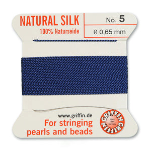 Dark Blue Griffin Silk Size 5 Needle End Bead Cord (30 Pcs) #BCSDB05G