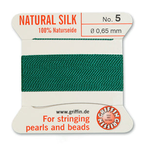 Green Griffin Silk Size 5 Needle End Bead Cord (30 Pcs) #BCSGR05G