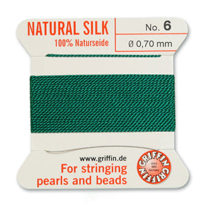 Green Griffin Silk Size 6 Needle End Bead Cord (30 Pcs) #BCSGR06G