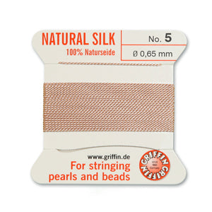 Light Pink Griffin Silk Size 5 Needle End Bead Cord (30 Pcs) #BCSLP05G