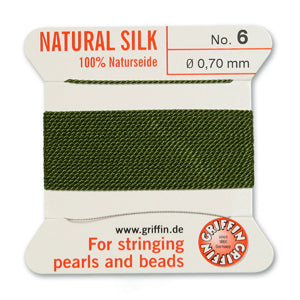 Olive Griffin Silk Size 6 Needle End Bead Cord (30 Pcs) #BCSOL06G