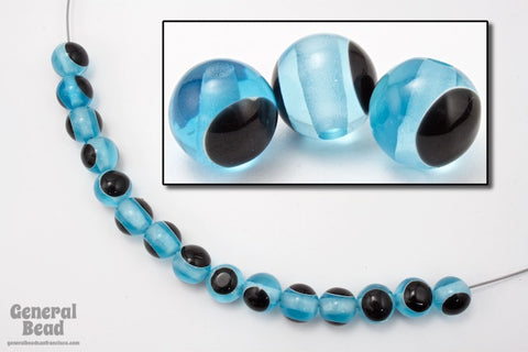 8mm Aqua/Black Dot Bead (10 Pcs) #5313