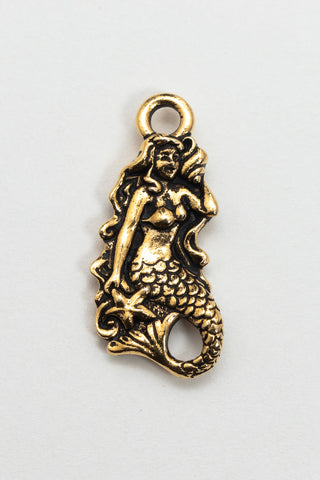 23mm TierraCast Antiqued Gold Mermaid Charm #CK884