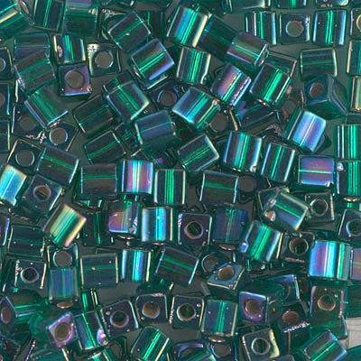 4mm Silver Lined Emerald AB Miyuki Cube Bead (125 Gm) #1017