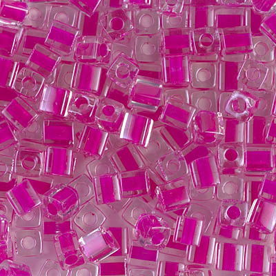 4mm Fuchsia Lined Crystal Miyuki Cube Bead (125 Gm) #209