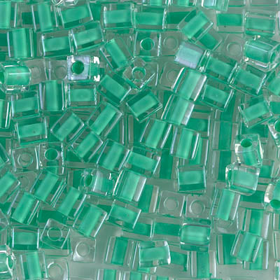 4mm Dark Mint Green Lined Crystal Miyuki Cube Bead (125 Gm) #219