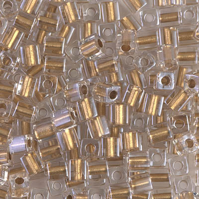 4mm Sparkling Metallic Gold Lined Crystal Miyuki Cube Bead (125 Gm) #234