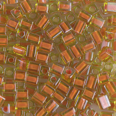 4mm Orange Lined Chartreuse Miyuki Cube Bead (125 Gm) #2630