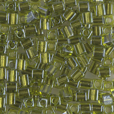 4mm Sparkling Olive Lined Chartreuse Miyuki Cube Bead (125 Gm) #2635