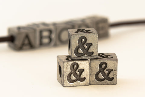 6.55mm Pewter "Ampersand" Cube Bead #ABD432