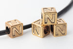 6mm Gold Plastic "N" Letter Cube #ADB814