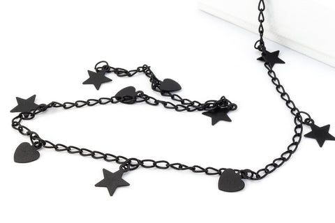 Matte Black 2mm x 4mm Stars and Hearts Curb Chain #CC106-General Bead