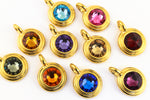 34ss Swarovski Amethyst/Bright Gold TierraCast Stepped Bezel Charm (10 Pcs) #CK795-General Bead