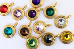 34ss Swarovski Aqua/Bright Gold TierraCast Stepped Bezel Charm (10 Pcs) #CK795-General Bead