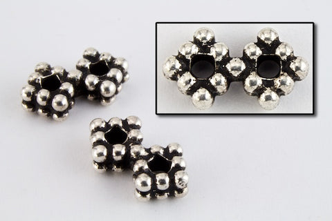 5mm x 14.5mm Antique Silver Tierracast 2 Hole Beaded Square Spacer #CKA157-General Bead