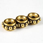 6mm x 16mm Antique Gold TierraCast Beaded Three Hole Heishi Spacer Bar #CK124