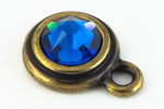 34ss Capri Blue/Antique Brass Tierracast Bezel Ear Post with Loop #CKD316-General Bead