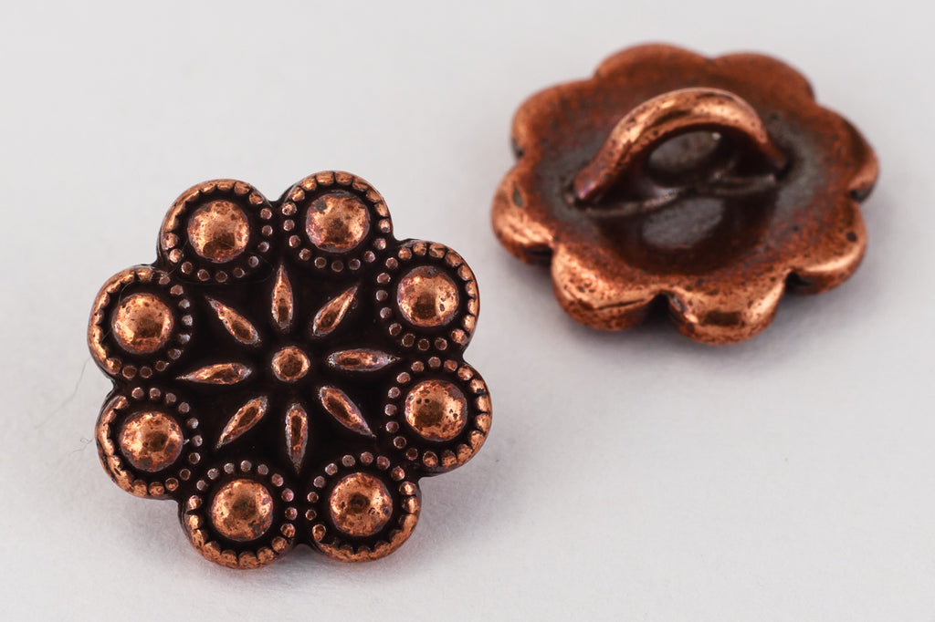 12mm Antique Copper TierraCast Czech Rosette Button (20 Pcs