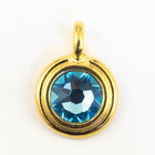 34ss Swarovski Aqua/Bright Gold TierraCast Stepped Bezel Charm (10 Pcs) #CK795-General Bead
