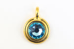 34ss Swarovski Aqua/Bright Gold TierraCast Stepped Bezel Charm (10 Pcs) #CK795-General Bead