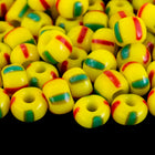 11/0 Opaque Yellow/Green/Red Stripe Czech Seed Bead (5 Gm, Hank, 1/4 Kilo) #CSG419