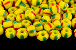 11/0 Opaque Yellow/Green/Red Stripe Czech Seed Bead (5 Gm, Hank, 1/4 Kilo) #CSG419