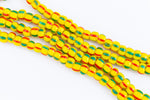 11/0 Opaque Yellow/Green/Red Stripe Czech Seed Bead (5 Gm, Hank, 1/4 Kilo) #CSG419