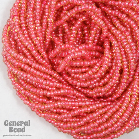 11/0 Pink Lined Amber Czech Seed Bead (10 Gm, Hank, 1/2 Kilo) #CSG176-General Bead