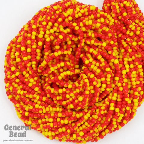 11/0 Opaque Red/Yellow Czech Seed Bead (10 Gm, Hank, 1/2 Kilo) #CSG285-General Bead