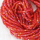 9/0 Transparent Chinese Red AB 3-Cut Czech Seed Bead (10 Hanks) Preciosa #91070