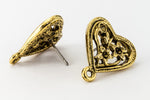 18mm Antique Gold Pewter Flower Heart Ear Post #EFA107-General Bead