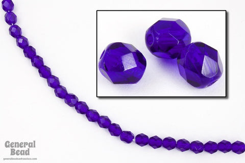 6mm Transparent Cobalt Fire Polished Bead-General Bead